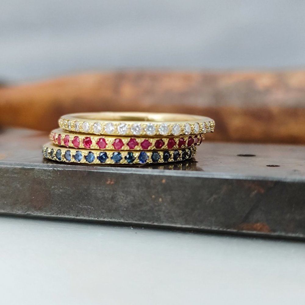 14K Gold American Flag Ring | Diamond, Sapphire, Ruby Stackable Band